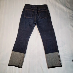 Unique Rag & BONE denim Blue Jeans 32x27 Contrast Cuff Leather Patch - Picture 1 of 11