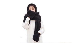 Schal Kapuze Handschuhe Vlies Weich Winter Set Warm Süß Hut Damen 3in1 - Bild 1 von 12