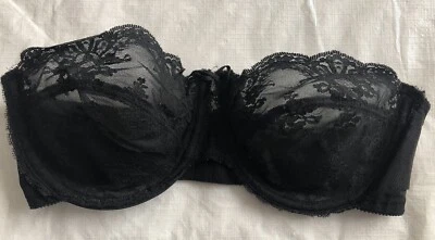 VTG 90s Cacique Strapless  Floral Lace / Mesh Underwire Bra Black SZ 34C DISCONT - Image 1 of 4