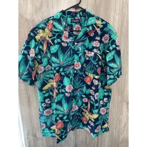 Chaps Ralph Lauren Mens Hawaiian Shirt Parrots Floral Tropical Size X Large XL - Picture 1 of 5