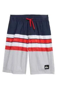 Quiksilver Little Boy's 5 Magic Volley Red White Blue Stripe Swim Board Shorts - Picture 1 of 1