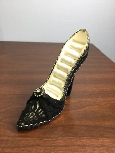 High Heel Stiletto Shoe Shape Ring Holder 9 Slot lacy black Beaded - Picture 1 of 6
