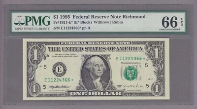COLLECTORS ITEM #21 - STAR NOTE $1 - 11224366 - FR#1921-E* PMG 66 - evTT762 - Image 1 of 2