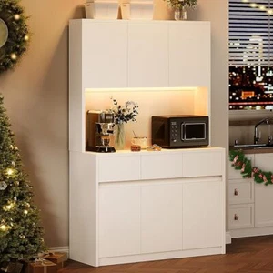 71" Tall Kitchen Pantry Cabinet Kitchen Hutch Storage Cabinet with Led Lights - Picture 1 of 9