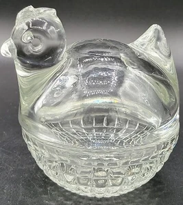 Vnt Anchor Hocking Clear Glass Hen/Chicken On Nest Candy/Trinket Dish - Picture 1 of 4