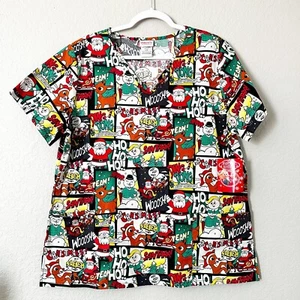 Rudolph The Red Nosed Reindeer Women’s Christmas Holiday Scrub Top Large NWT - Picture 1 of 8