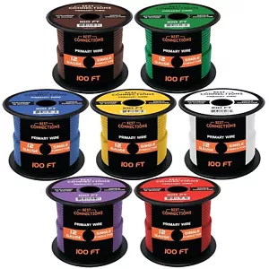 12 Gauge Car Audio Primary Wire (100ft–7 Rolls)– Remote, Power/Ground Electrical - Picture 1 of 9