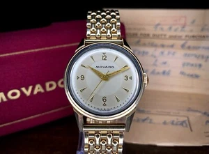 1950s Movado Stainless & gold capped Sector dial watch, beads of rice box papers - Picture 1 of 19