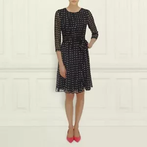 LK Bennett Jackina 3/4 Sleeve Polka Dot Print Black & White Silk Dress Size: 10 - Picture 1 of 10