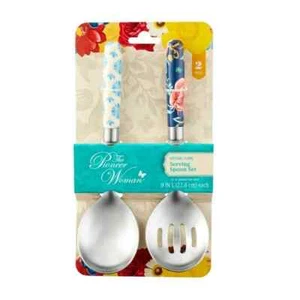 Pioneer Frau Servierlöffel Set Andenken Floral Edelstahl 2 Stück Blau Neu - Bild 1 von 5