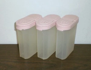 Lote de 3 contenedores de especias ovalados Tupperware Modular Mates #1846 con tapas rosas - Imagen 1 de 3