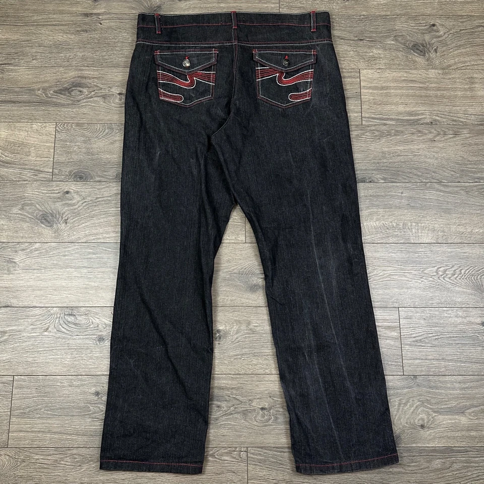 Vintage Chams Jeans Adult 38x32 Black Denim Pocket Embroidery y2k Rave Baggy - Image 1 of 4