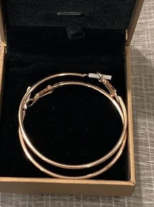 Large 2” Round Rose Gold Colored Hoop Earrings In Hinged Box - Picture 1 of 6