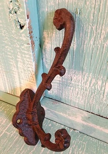 Wall Mount 2 Hook Decor Black Cast Iron Rustic Vintage New 4 1/2 x 3 inches - Picture 1 of 3