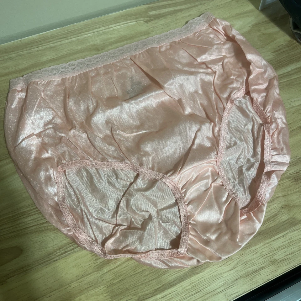 Braguita completa de nailon Hanes ropa interior talla 10 nueva sin etiquetas ribete de encaje abuela rosa maricón Foto 1 de 3