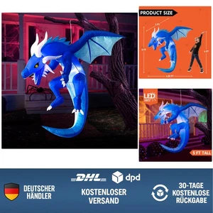 Aufblasbarer Halloween Drache 1,5m mit LED Beleuchtung Fliegender Gartendeko ... - Bild 1 von 11