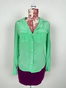 Leuchtendes Neongrün J. CREW Hemd mit Knopfleiste 100% Seide Bluse Arbeit Business S M 00 - Bild 1 von 16