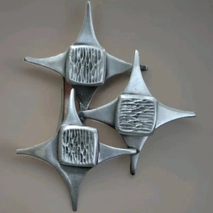 Vintage signierte Corocraft silberfarbene Star Trio Burst MCM Modernist Brosche Anstecknadel 21/4 - Bild 1 von 7