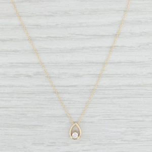 New 0.10ct Diamond Teardrop Pendant Necklace 14k Yellow Gold 18" - Picture 1 of 8