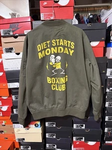 DIET STARTS MONDAY Embroidered Graphic Bomber Jacket ARMY Green Men’s Size M - Picture 1 of 16