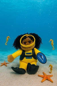 Sea World Trainer Scuba Girl Plüsch Bohne gefüllt gelbe Farbe selten Muster Puppe - Bild 1 von 8