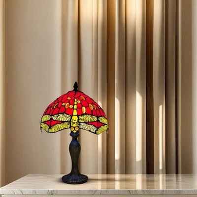 AUROH Tiffany rote Tischlampe 10 Zoll Buntglasschirm Antik Stil Birne E27