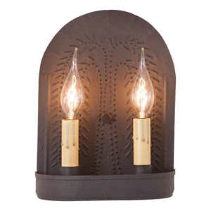 Irvins Country Tinware Double Sconce with Willow in Textured Black - Picture 1 of 3