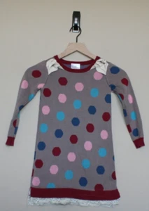 Hanna Andersson Sweater Dress Polka Dot Girls 110 5 6 Lace Red Knit Bow Pullover - Picture 1 of 4