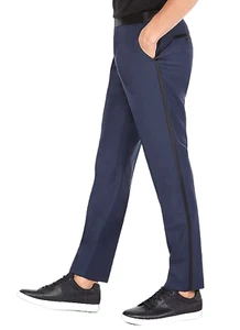 PANTALONES EXPRESS SLIM AZUL MARINO MEZCLA LANA RENDIMIENTO ESMOQUIN ELÁSTICO RIBETE SATINADO 30/34 - Imagen 1 de 18
