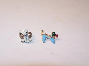 Vintage pre owned child's Dalmatian moving head ring & a colorful Poodle pin - Picture 1 of 8