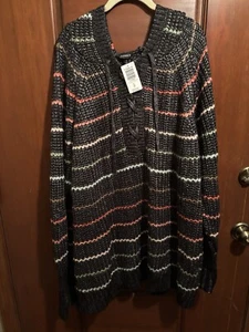 NWT $79.50 TORRID CHUNKY KNIT STRIPED LACE UP NECK ☆ HOODIE SWEATER ☆ 5x - Picture 1 of 6