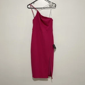 Lulus All About The Glitz Hot Pink One Shoulder Midi Dress Bodycon Womens Medium - Picture 1 of 13