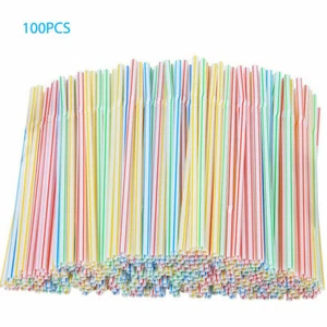 100x 5*210mm Straws Flexible Plastic Bendy Straw Drinking Drinks Birthday Party - Picture 1 of 30