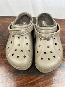 Crocs Clogs Brown Classic Lined Warm Fuzzy Lined Pivot Heel Strap M9/W11 Clean - Picture 1 of 12