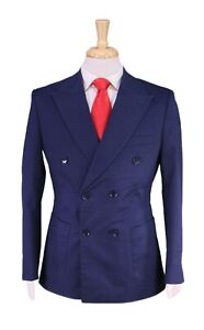 Custom Made Current Navy Blue Cotton Double Breasted Patch Pocket Slim Suit 40S