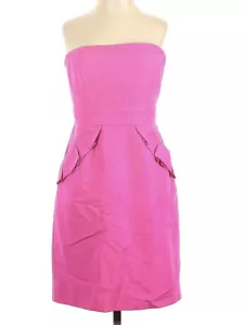 J. Crew Dress Bright Pink Silk Cocktail Mini Women's Sz 8 Barbie Pockets Ruffles - Picture 1 of 18