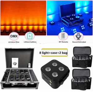 8pcs+case+bag DJ Battery Wireless DMX Wifi Remote led Par Wedding Uplight 4*12w - Picture 1 of 14