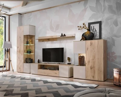 Wohnwand CATALINA mit Rillenfront und Bio Ethanol Kamin LED und Push - Click - Bild 1 von 4