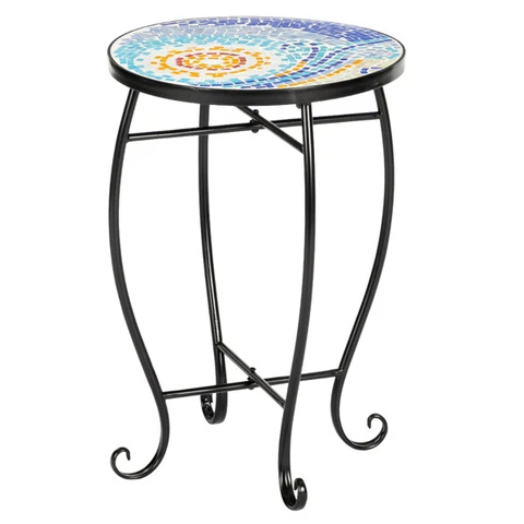 Blue Hawaiian Inlaid Color Glass Sun Mosaic Round Terrace Bistro Table Cover