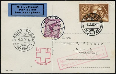 Zeppelin Dt. Reich 1929 Schweizfahrt MiF DR/Schweiz Abwurf Zürich Si 39 a / 1782 - Bild 1 von 2