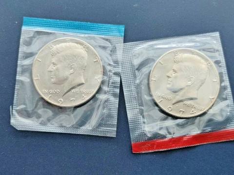 1974 P&D Kennedy Half Dollars Uncirculated in US Mint Cello **FREE SHIPPING** Cover