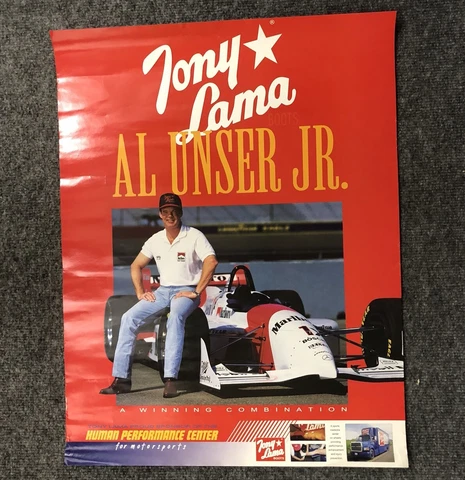 Vintage Al Unser Jr Indy Car Tony Lama Boots Store Display Advertising Poster Cover