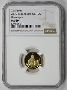 2005 PM Isle of Man Cat Series Himalayan Gold 1/10 Crown MS 69 NGC - Picture 1 of 4
