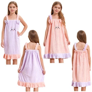 Kids Girls Wrap Bowknot Robe Beach Bathrobe Pool Dress Bathroom Sleepwear Bath - Picture 1 of 15