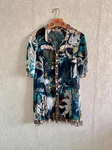 bottega veneta boho womens multicolor abstract floral leopard blouse size M - Picture 1 of 12