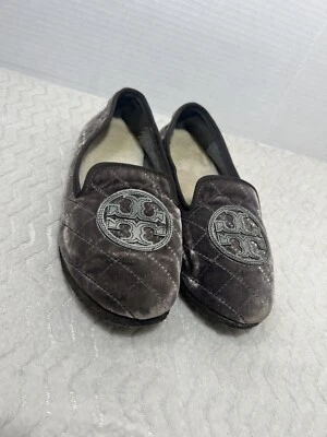 Tory Burch Women's Size 7M Taupe Gray Velvet Billy Quilted Slippers Slip On Shoe - Image 1 of 4