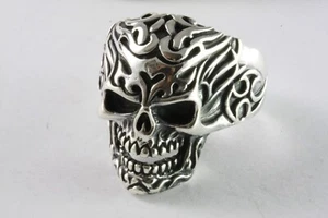 KLASSISCHER TOTENKOPFRING TATTOO BIKER SKULL RING 925 ECHT SILBER / 326 - Picture 1 of 5