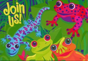 Invitaciones de fiesta de cumpleaños de ranas selva tropical - conjunto de 8 - nuevas en paquete - Imagen 1 de 4