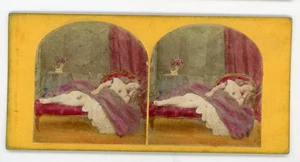 Stereoview Stereoskop Karte getönt "Repose" Frauen liegend auf Chaiselongue - Bild 1 von 2