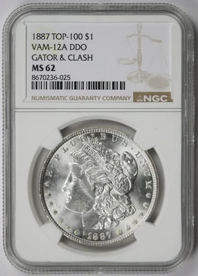 1887 VAM-12A DDO Gator & Clash Top-100 Morgan Dollar Silver $1 MS 62 NGC - Image 1 of 4